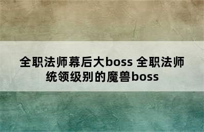 全职法师幕后大boss 全职法师统领级别的魔兽boss